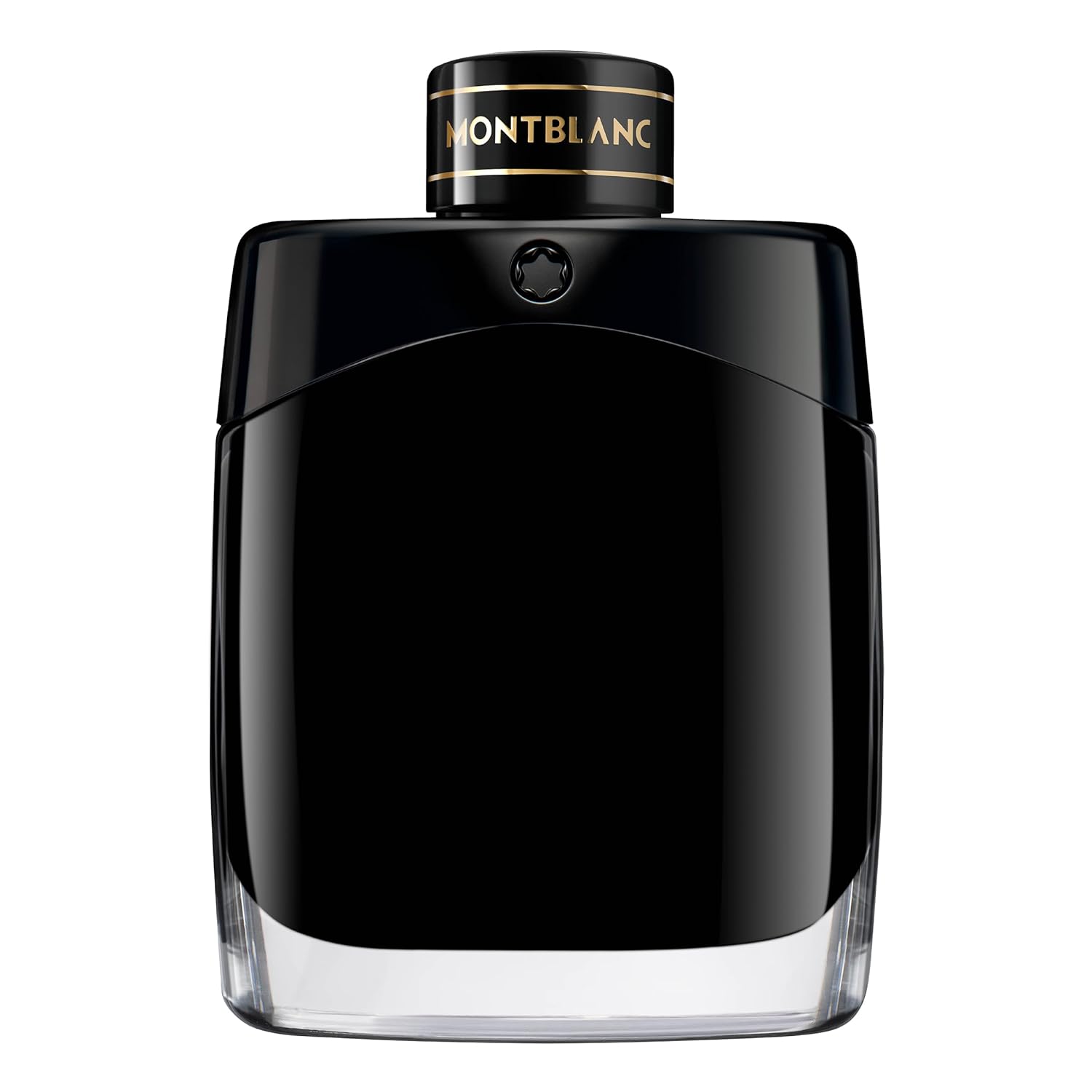 Montblanc Legend Eau de Parfum bottle for men with black lacquered glass and silver cap